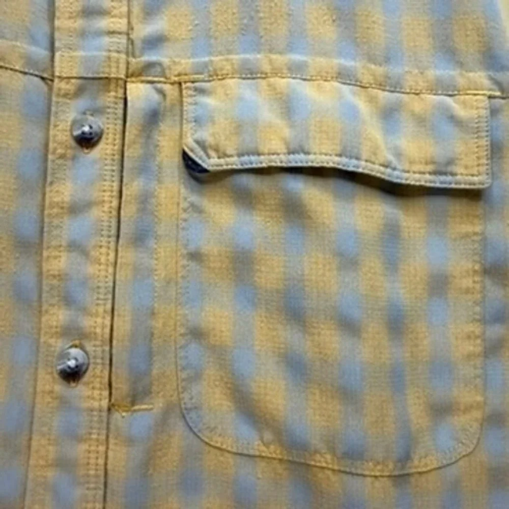 The North Face Button Down Mens XL Yellow Gingham AH6S Short Sleeve Hiking Shirt